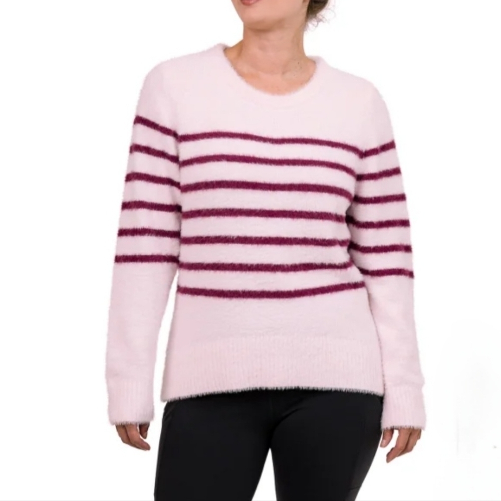 ❤️ Bleu Gray Eyelash Sweater Women's Small Pink Striped Cozy Crewneck Top - Picture 12 of 13